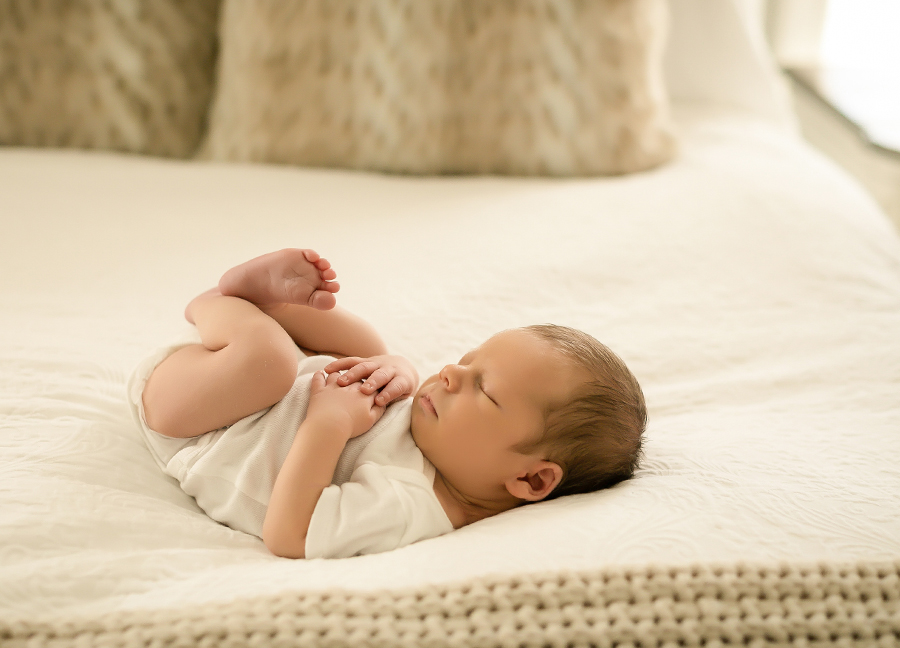 Sweet newborn baby boy at an in-home session in Scottsdale, Arizona