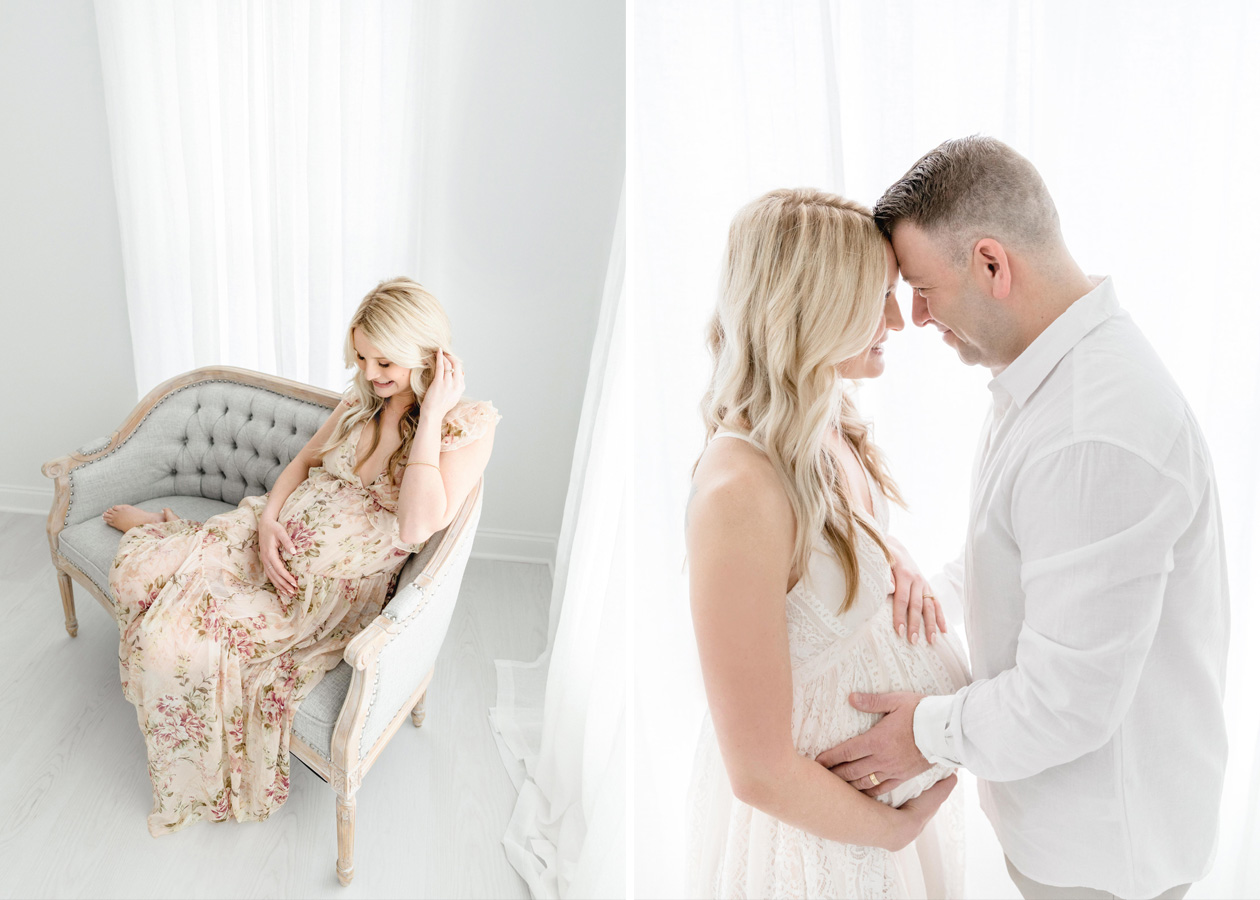 Natural light studio maternity images captured by Stephanie Honikel Photography. 