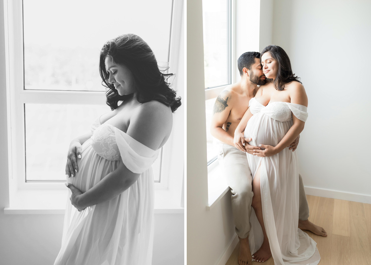 a maternity session is one of the best date night ideas in D.C. In this picture a pregnant woman is holding her belly.