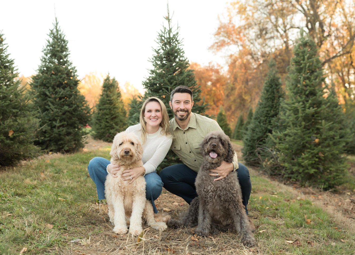 best Northern Virginia Christmas activities in 2023 featuing a mom, dad, and two puppies.