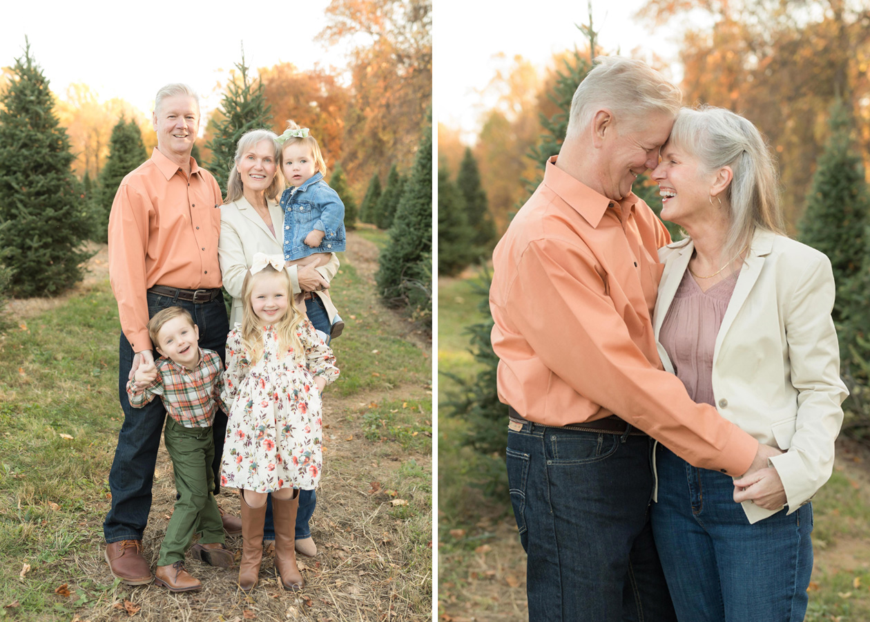 grandparents holding their grandkids in a field captured by a northern virginia family photographer