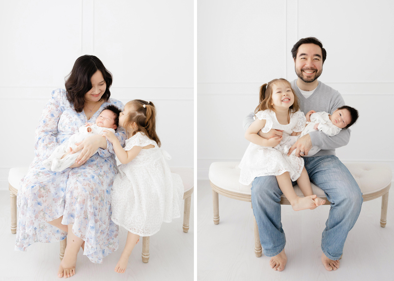 newborn photographer in D.C. captures a family with a mom, dad, newborn baby, and toddler.
