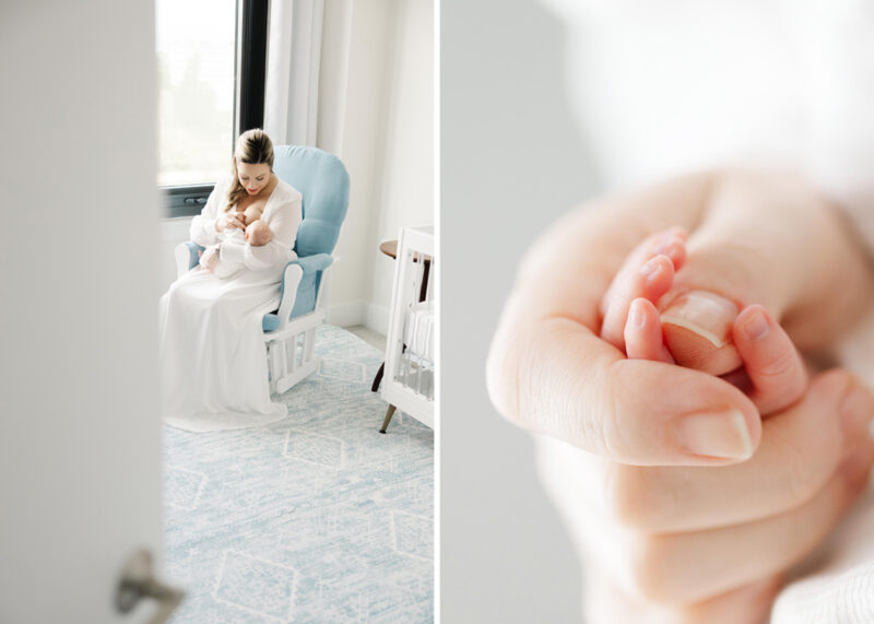 tiny fingers holding moms hand captured by a newborn photographer in northern virginia