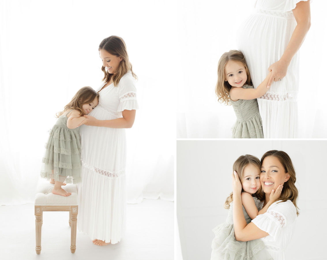daughter cuddling her mothers pregnant belly captured by a maternity photographer in D.C.
