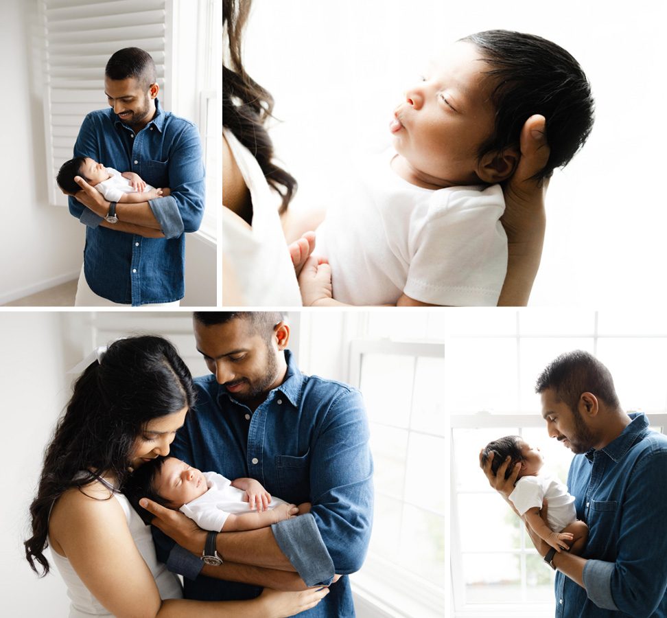 newborn photographer in Northern Virginia captures a mom and dad snuggling their newborn baby