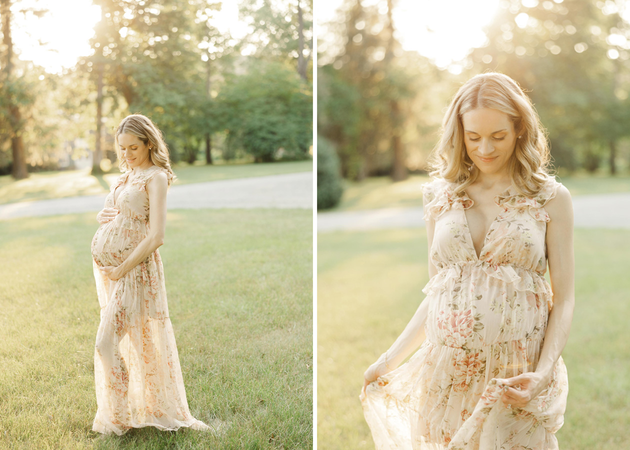 northern virginia maternity photographer captures a pregnant mother with a soft glow around her