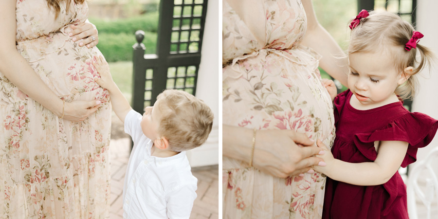 babymoon in Washington dc featuring a son and daughter touching their moms pregnant belly