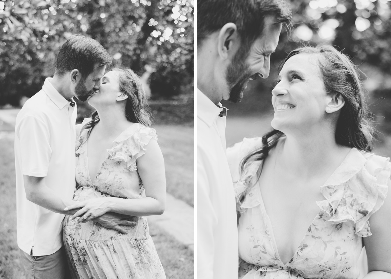 babymoon in Washington dc featuring a father and mother smiling and kissing