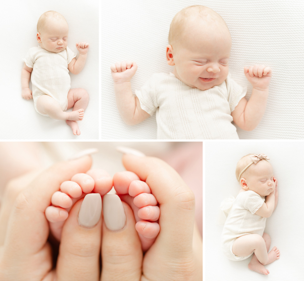 a collage of a baby during a studio newborn session