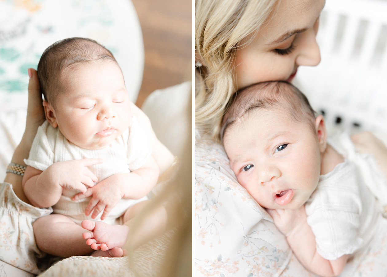 mom and baby snuggling together during a newborn session in Northern Virginia