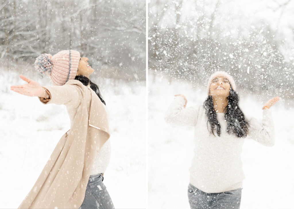 pregnant woman enjoying the snow