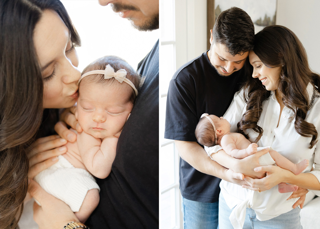 New parents loving on their newborn daughter during their in-home newborn session in Northern Virginia 