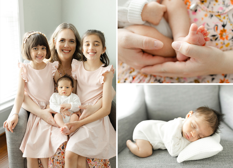 mom and her three babies captured by a DMV newborn photographer