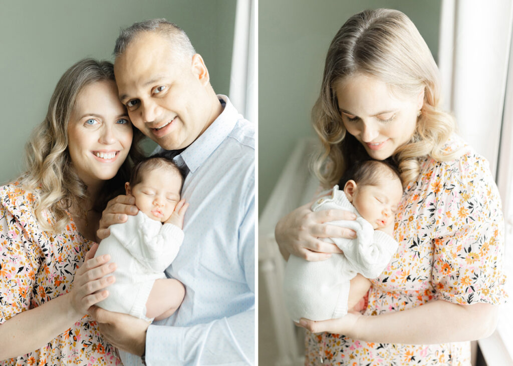 Indoor Photography Session in the DMV featuring mom, dad and a newborn baby
