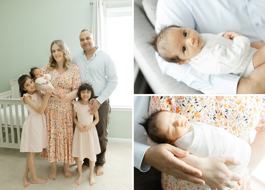 family photographer in the DMV captures a newborn, two sisters and a mom, dad
