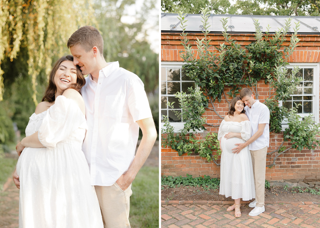 Best maternity photographer DC featuring woman and man outside hugging.