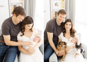 Northern Virginia in-home newborn photographer session featuring mom cradling newborn baby